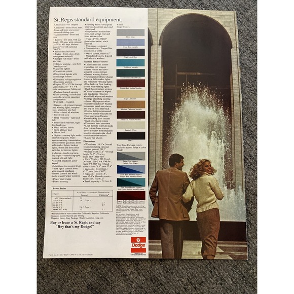 1979 Dodge St. Regis Sedan Original Car Sales Brochure Catalog Ad Automobile - Picture 2 of 3